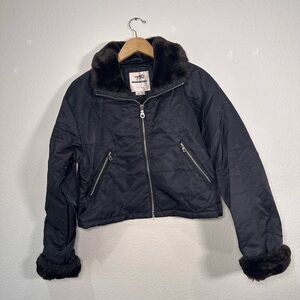 Andrew Marc Black Faux Fur Trim Jacket Women's Large